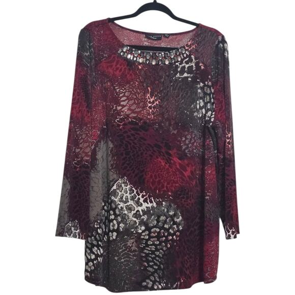 Susan Graver Artisans Plus Size 1X Susan Graver Animal Print Beaded Neck Top - Picture 6 of 10
